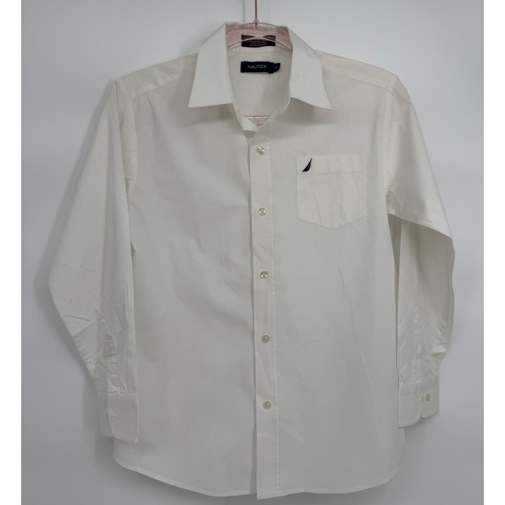 Nautica Boys White Long Sleeve Button Down Dress Shirt School Uniform Sz 14